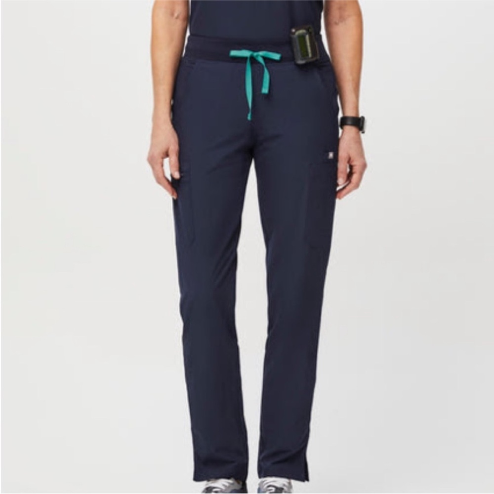 Navy Blue Scrub Pants with Teal Drawstring